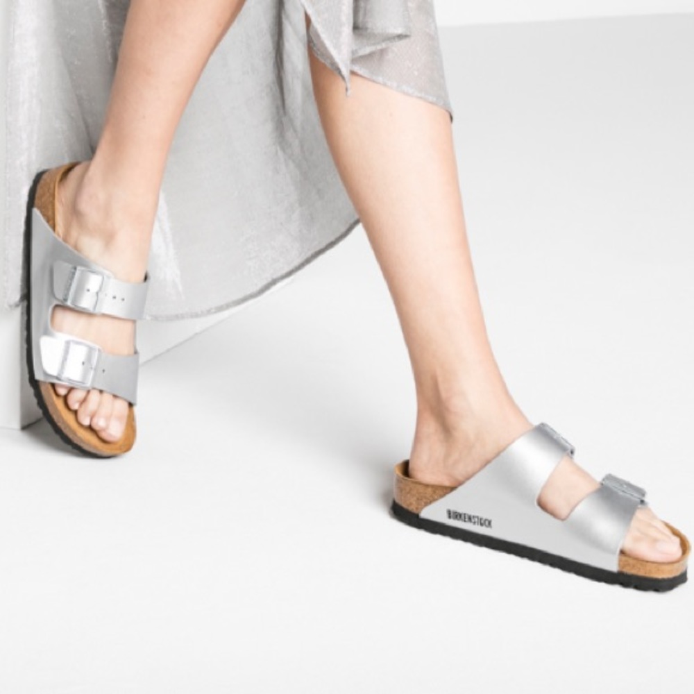 womens silver birkenstocks